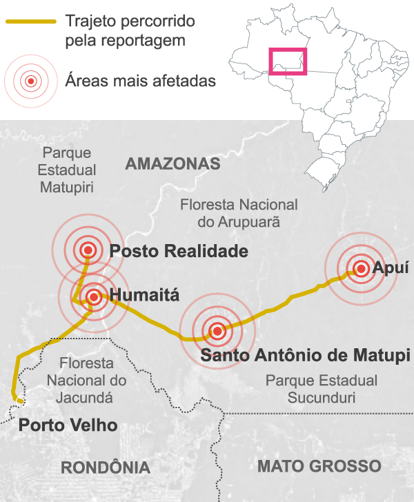 Devastação na Amazônia acelera com apagão da fiscalização e tem até 'youtuber da motosserra' mapa reportagem outline mobi