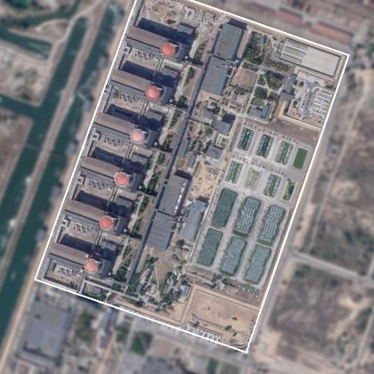 Mapa de satélite mostra a usina de Zaporijia e seus seis reatores nucleares.